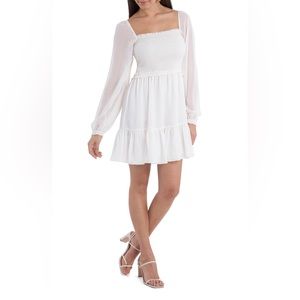 1. State Smock Bodice Ruffle Hem Long Sleeve Minidress